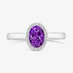 Tivon 18ct White Gold 0.70ct Oval Amethyst & Diamond Classic Ring RW-1650-AM