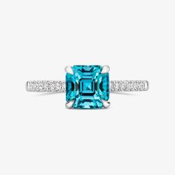 Tivon 18ct White Gold 3.97ct Square Cut Blue Zircon & Diamond Ring RW-1948-ZIR