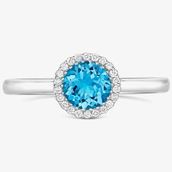 Tivon 18ct White Gold Blue Topaz & Diamond Round Halo Cluster Ring RW-16556-BT N