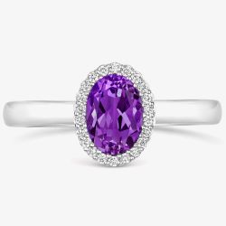 Tivon Classic 18ct White Gold Oval Amethyst & Diamond Cluster Ring RW-1650-AM M 1/2