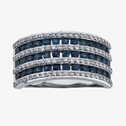 18ct White Gold Blue Topaz and Diamond Seven Row Ring 52C47WG/25 M
