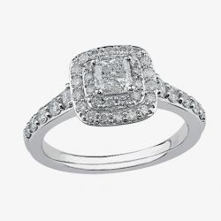 9ct White Gold 0.50ct Princess-cut Diamond Double Halo Ring 3812WG/50-9
