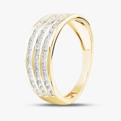 9ct Yellow Gold 0.50ct Brilliant Cut Diamond Three Row Half Eternity Ring THR40472-50 L