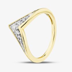 9ct Yellow Gold 0.15ct Brilliant Cut Diamond Ribbed Wishbone Ring THR35734-15