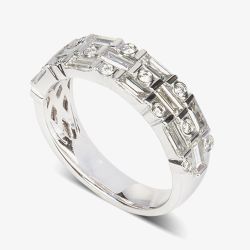 18ct White Gold 1.34ct Baguette & Brilliant Cut Diamond Three Row Ring LG194/RA M1/2