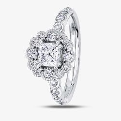 18ct White Gold 0.93ct Diamond Princess-cut Flower Cluster Ring 30022WG/93-18