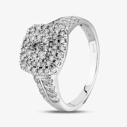 18ct White Gold 1.00ct Diamond Shouldered Cushion Cluster Ring TH011375R