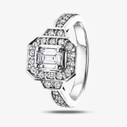 18ct White Gold 1.00ct Certificated Emerald-cut Diamond Halo Ring 3139WG/100-18