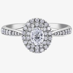 18ct White Gold 0.70ct Oval-cut Diamond Double Halo Cluster Ring 30340WG/70-18