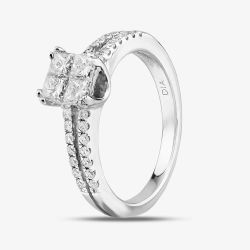 18ct White Gold Shoulder Set Princess Cut 0.56ct Diamond Cluster Ring PR9126
