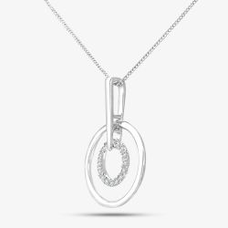 9ct White Gold Diamond Double Circle Pendant Necklace DP1124W