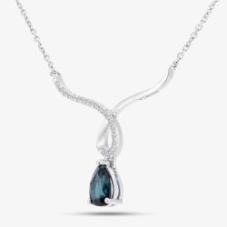 9ct White Gold Pear Shaped Sapphire & Diamond Set Wishbone Necklace DP1614WSA