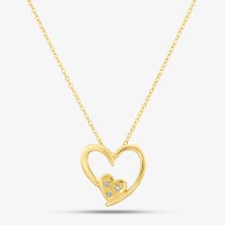 9ct Yellow Gold Double Heart Diamond Pendant Necklace PP03110Y