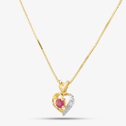 9ct Yellow Gold Ruby & Diamond Heart Necklace LT13070C RUBY