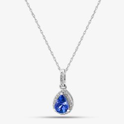 9ct White Gold Pear Cut Tanzanite & Diamond Pendant Necklace RJP0306