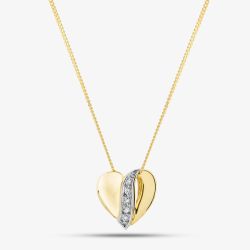9ct Yellow Gold Brilliant Cut Diamond Curved Heart Necklace P813/04C-10