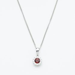 9ct White Gold 0.25ct Garnet & 0.13ct Diamond Halo Pendant Necklace NTP409GARD-9WG
