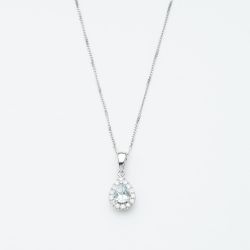 9ct White Gold 0.28ct Pear Cut Aquamarine & Diamond Halo Pendant Necklace NTP409PEAR-AQD-9WG