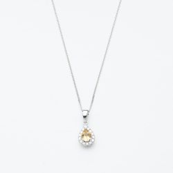 9ct White Gold 0.32ct Pear Cut Citrine & Diamond Halo Pendant Necklace NTP409PEAR-CITD-9WG