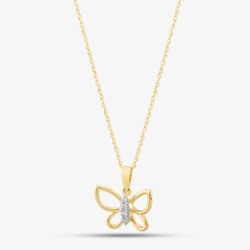 9ct Yellow Gold 0.05ct Brilliant Cut Diamond Butterfly Necklace THP43041-05 (YG)