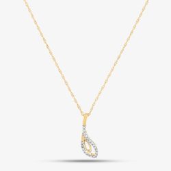 9ct Yellow Gold 0.08ct Brilliant Cut Diamond Tear Drop Necklace THP43039-08 (YG)