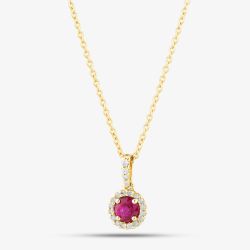 9ct Yellow Gold 0.51ct Brilliant Cut Ruby & 0.13ct Diamond Halo Necklace WWW2387