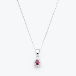 9ct White Gold Pear Cut Ruby & Diamond Cluster Pendant Necklace WWW3580P (5.13.0024)