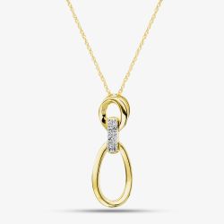 9ct Yellow Gold 0.05ct Pave Diamond Oval Linked Pendant Necklace THP44319-05NJ