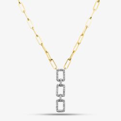 9ct Yellow Gold 0.25ct Diamond Triple Rectangle Link Necklace THN38770-25