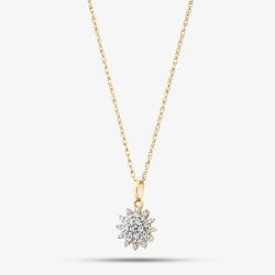 9ct Yellow Gold 0.15ct Diamond Cluster Flower Pendant THP48443-15 (YG)