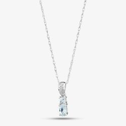 9ct White Gold Oval Aquamarine and Diamond Pendant BSS413-AQ