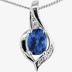 9ct White Gold Sapphire and Diamond Oval Pendant P1860W/9-10 SAPH