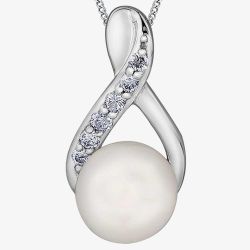 9ct White Gold Freshwater Pearl and Diamond Twist Pendant P3574W-10
