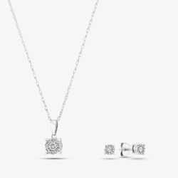 9ct White Gold 0.10ct Diamond Cluster Jewellery Set TH0121745