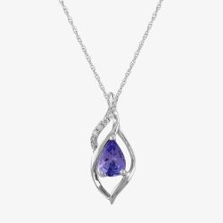 9ct White Gold Pear-cut Tanzanite and Diamond Swirl Pendant TH0121773