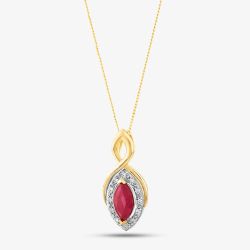 9ct Yellow Gold Marquise-Cut Ruby and Diamond Pendant P3704-10 RUBY
