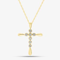 9ct Yellow Gold 0.10ct Bezel-Set Diamond Cross Pendant TH0121842