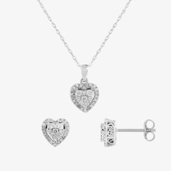9ct White Gold Diamond Heart Pendant And Earrings Set TH0121891