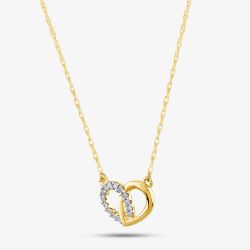 9ct Yellow Gold 0.05ct Diamond Pave Linked Heart Necklace PP05968Y