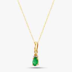  9ct Yellow Gold Emerald & Diamond Pendant Necklace QP00178-E YG