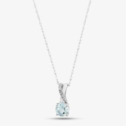  9ct White Gold Aquamarine & Diamond Crossover Pendant Necklace OJP1703-AQ