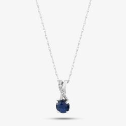  9ct White Gold Sapphire & Diamond Crossover Pendant Necklace OJP1703-BS