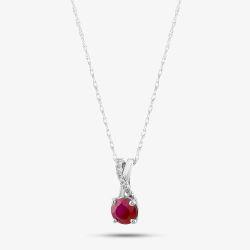  9ct White Gold Ruby & Diamond Crossover Pendant Necklace OJP1703-R