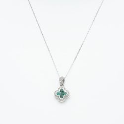 9ct White Gold Emerald & Diamond Clover Pendant Necklace PP05330 EM 5.13.0034