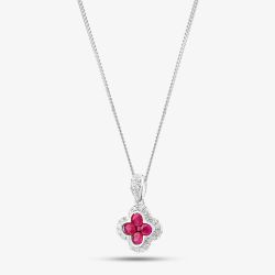 9ct White Gold Ruby and Diamond Quatrefoil Cluster Necklace PP05330 RU