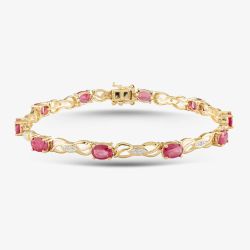 9ct Yellow Gold Oval Cut Ruby & Diamond Open Link Bracelet PBC01810Y RU