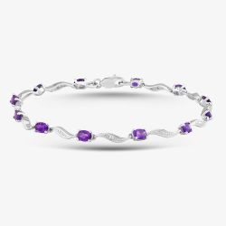 9ct White Gold Oval Cut Amethyst & Diamond Swirl Bracelet PBC02772W AM