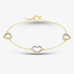 9ct Yellow Gold 0.20ct Brilliant Cut Diamond Open Pave Heart Chain Bracelet THB39619-20NJ (YG)