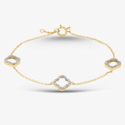 9ct Yellow Gold 0.20ct Brilliant Cut Diamond Triple Clover Chain Bracelet THB39617-20NJ (YG)