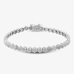 9ct White Gold 3.00ct Diamond Flower Cluster Tennis Bracelet TH0122523
